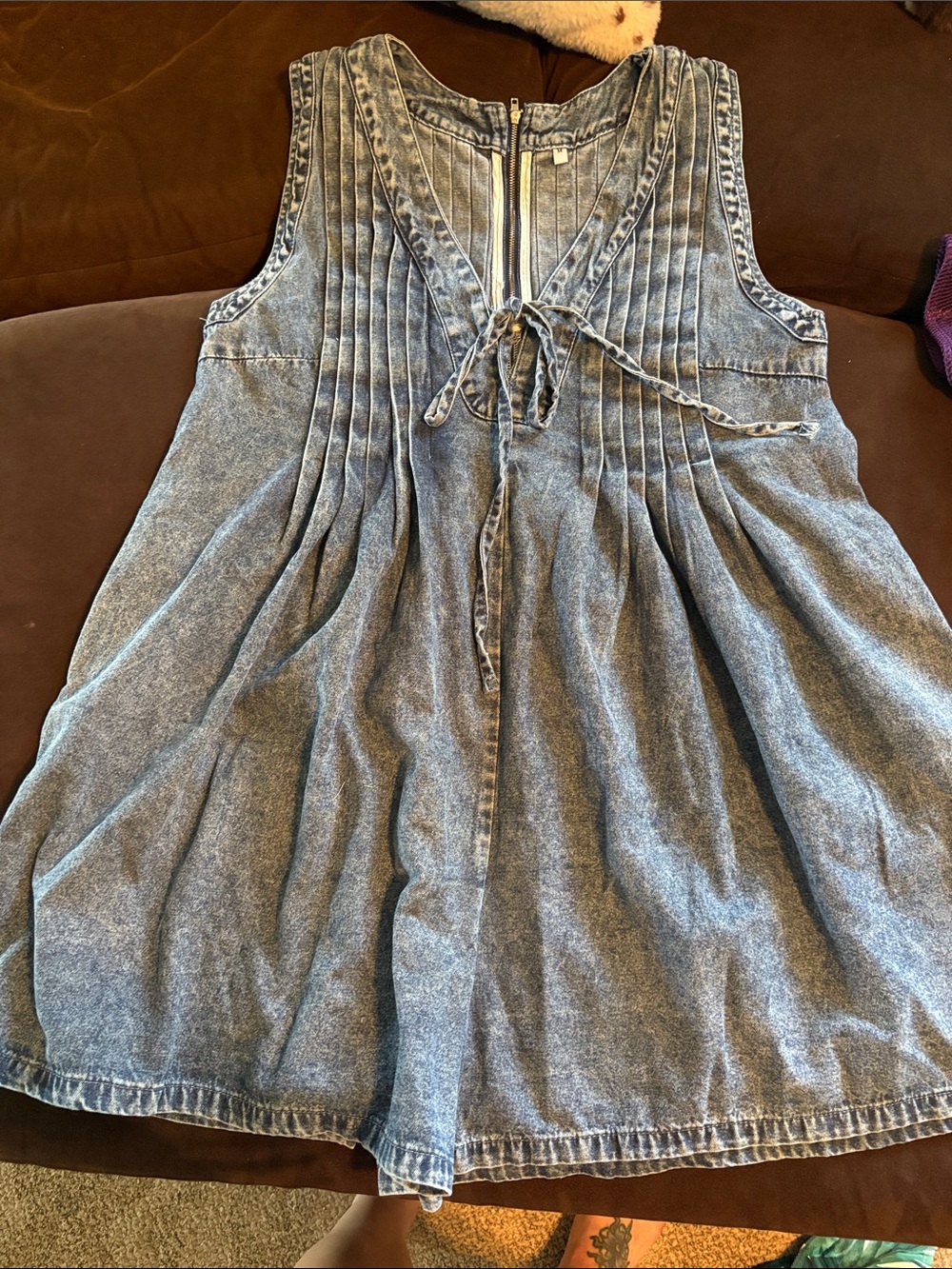Light Wash Denim Romper-with Front Pleats and Tie FREE PEOPLE DUPE